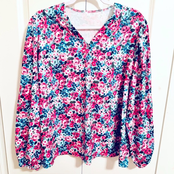 Vibrant Floral V-Neck Blouse - Picture 2 of 5